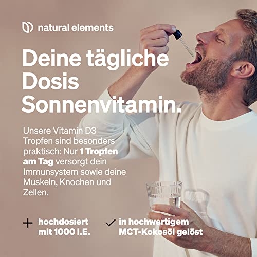 Vit. D3 Tropfen - 1000 I.E. pro Dosis (1 Tropfen) - 50 ml Vorrat (1700 Tropfen) - in MCT-Kokosöl - flüssig, hochdosiert, vegetarisch.