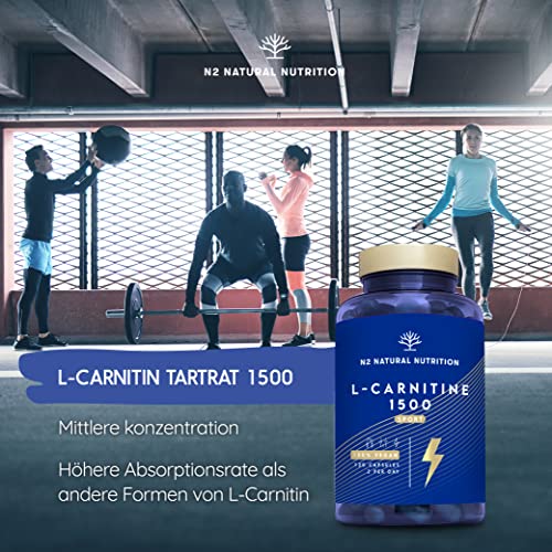 L-Carnitin 1500 Kapseln. Fettverbrenner, Abnehm. Bessere Leistung. Energie & Ausdauer. 120 Kapseln, Definitionsphase. Vegan. EU N2 Natural Nutrition