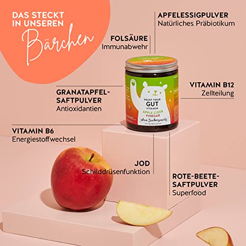 Stoffwechsel Präbiotikum mit Apfelessig, Vitamin C & E - für Darm-Wohlbefinden & Entschlacken - 60St Monatsvorrat - vegane Gummibärchen.