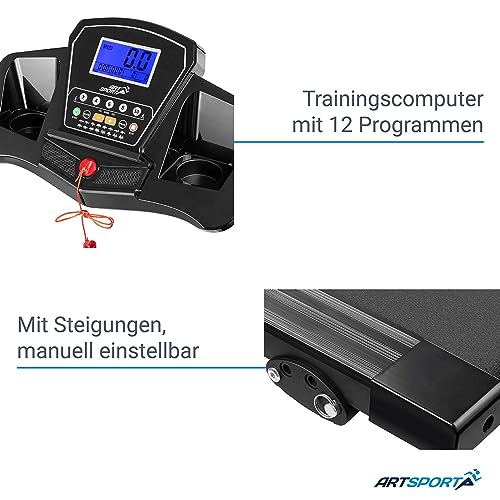 ArtSport Laufband Speedrunner 2200 klappbar - Heimgebrauch, 12 km/h, 12 Programme, Steigung, 5" Display, bis 120 kg.