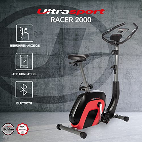 Ultrasport Heimtrainer Racer 2000, Ergometer, Fitnessbike, Bluetooth+Touch, 8-fach Widerstand, Pulssensoren, Sattel+Lenker