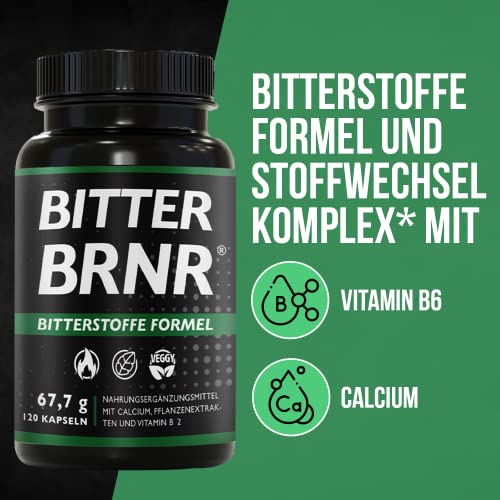 BITTER BRNR, Bitterstoffe, Vitamin B2, Verdauungsenzyme, Calcium, Alternative, 120 Kapseln.
