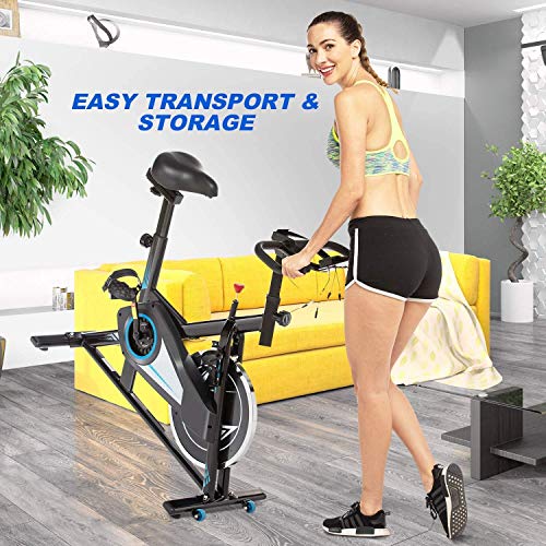 Profun Ergometer Heimtrainer 120 kg mit App, Fitnessbike mit verstellbarem Sitz, Herzfrequenzsensoren, Widerstand und Getränkehalter.