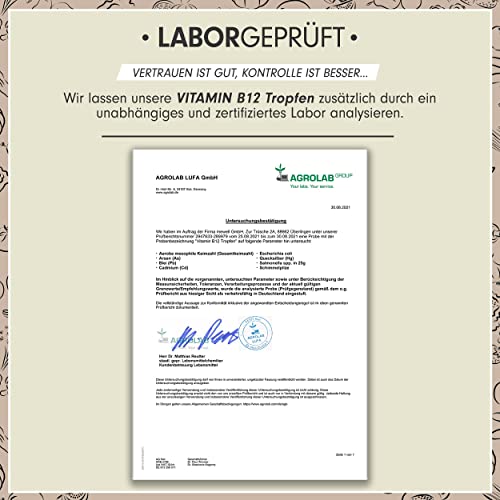 Vita B12 Tropfen - 1800 Tropfen (50ml) - bioaktives Methyl-B12 - hochdosiert mit 500mcg - ohne Konservierungsstoffe, Alkohol - 100% vegan.
