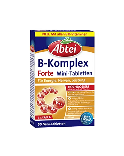 Abtei Vitamin B Komplex Forte - hochdosiert, für Energie, Nerven, Leistung - Tablette, 50 Mini-Dragees (1er Pack)