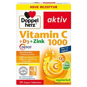 Doppelherz Vitamin C 1000 + D3 + Zink – Hochdosiert mit Vitamin C, Zink und Vitamin D3 zur Unterstützung einer normalen Funktion des Immunsystems – 30 DEPOT-Tabletten