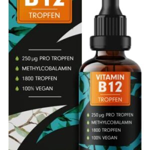Vitamin B12 Tropfen - 1800 Tropfen (50ml) - bioaktives Methylcobalamin B12 - optimal hochdosiert mit 500mcg B12 - ohne Konservierungsstoffe oder Alkohol - 100% vegan